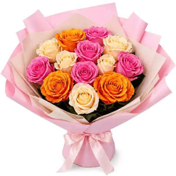 Букет из 13 разноцветных роз