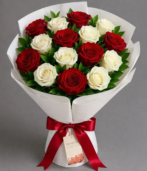 Букет из 15 красно-белых роз