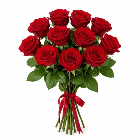 Букет из 11 красных роз под ленту
